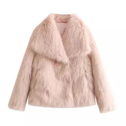 Winter Plush Coat Fashion Warm Thicken Fluffy Lapel Jacket Outwear Casual Long Sleeve Tops Womens Clothing