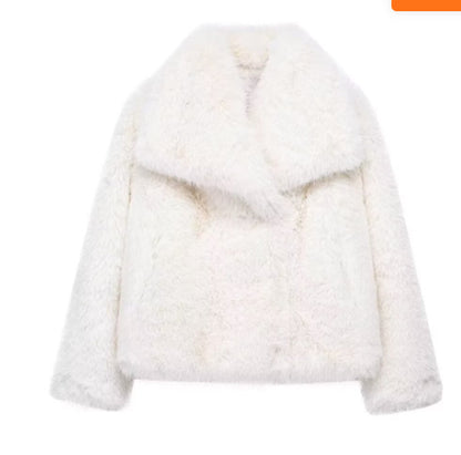 Winter Plush Coat Fashion Warm Thicken Fluffy Lapel Jacket Outwear Casual Long Sleeve Tops Womens Clothing